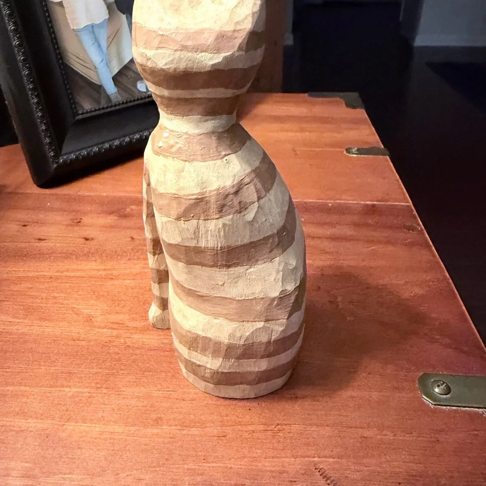 Handcarved wood Striped Cat Figurine